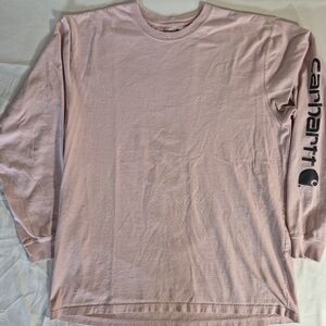 Carhartt Men’s Long Sleeve Crewneck Tee in Pale Pink with Sleeve Logo